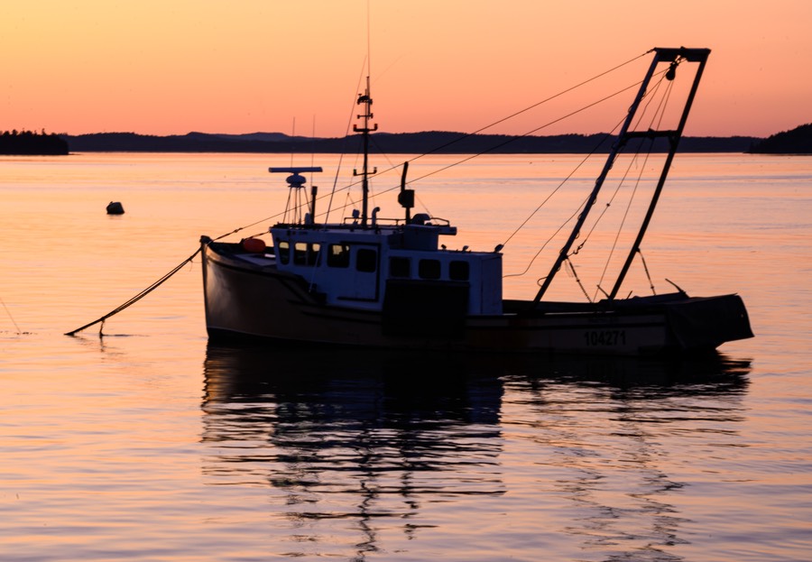 Lobster boat waiting for sunrise